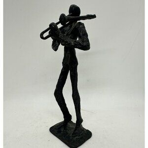 Abstract Bronze Metal Trombone Musician Figurine Statue 9" Music Brutalist